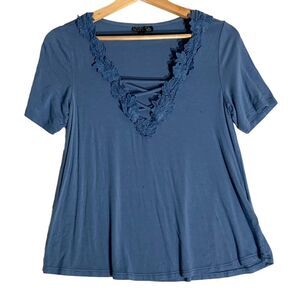 TopShop Short-Sleeve Floral Criss-Cross Neck T-Shirt